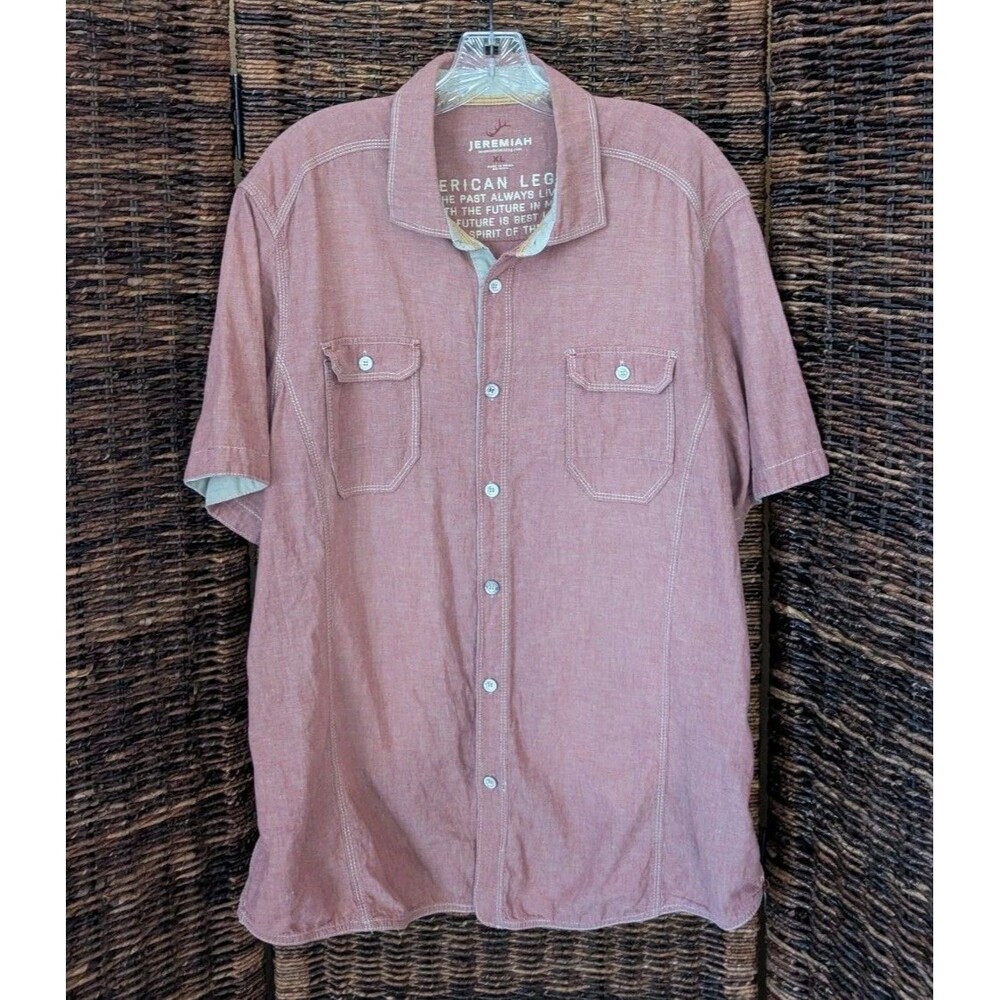 Jeremiah Linen Blend Short Sleeve Button Up Collared Shirt XL Gorpcore Camp Mens